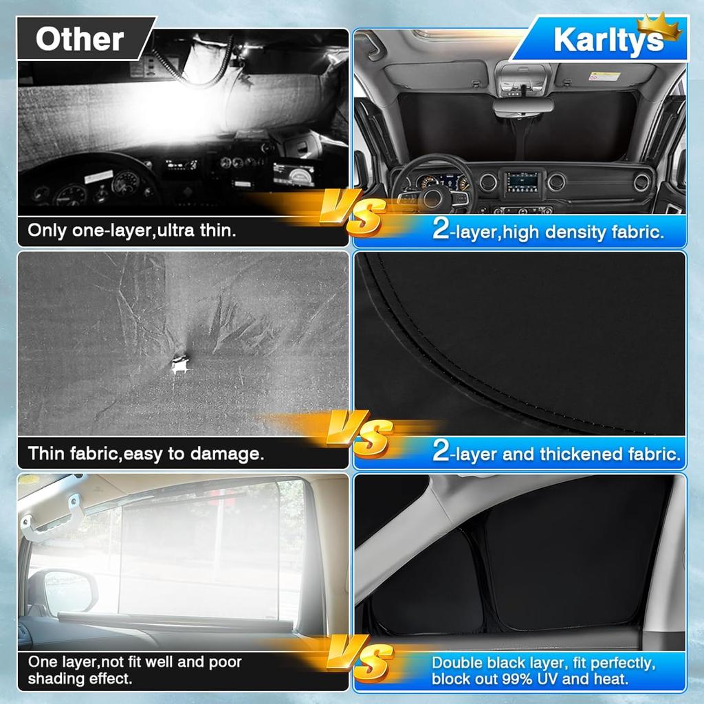 Karltys 3PCS Windshield Sun Shade For -2025 Hyundai Santa Cruz, 210T Thickened Front And Side Window Sunshade Cover  Fit Santa Cruz, Foldable Sun