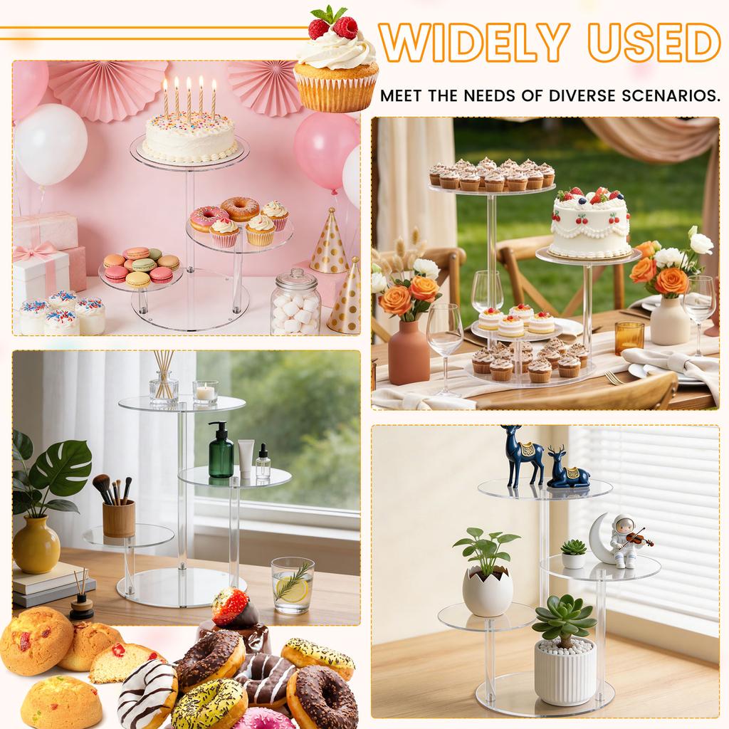 4 Tier Cake Stand Acrylic Transparent Cupcake Stand Round Display Display Tree Stand for Wedding Party Birthday Family Gathering