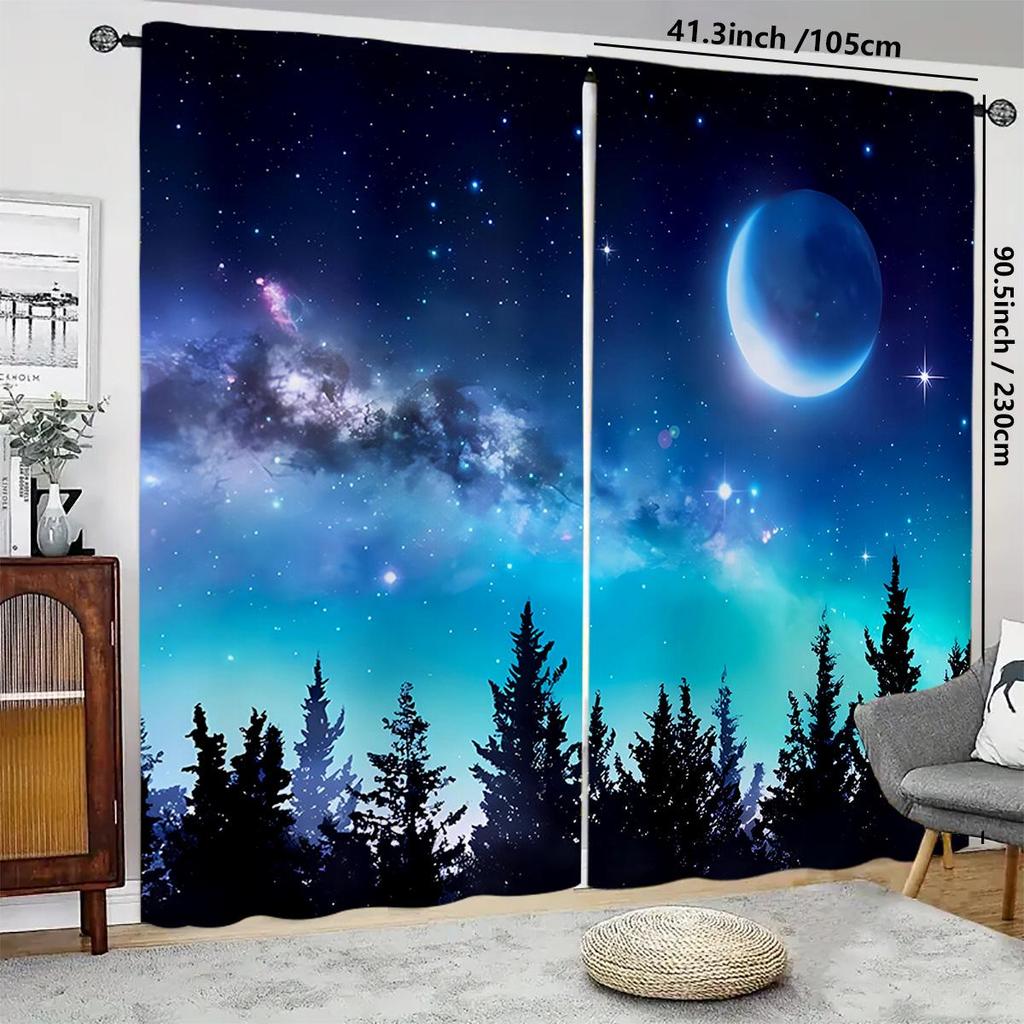 2-Piece 3D Printed Light-Filtering Thermal Curtains for Bedroom & Living Room with Noise Reduction and Rod Pocket