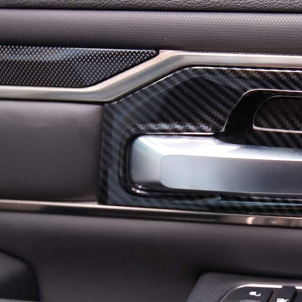 Carbon Fiber Style Interior Door Handle Bowl Panel Cover Trim for Dodge Ram 1500 2019+ (2 Doors)