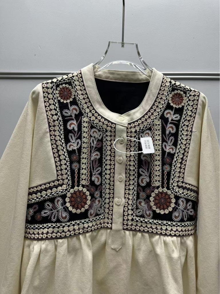 Camicia Larga Ricamata Francese Stile Bohemien con Maniche a Lanterna