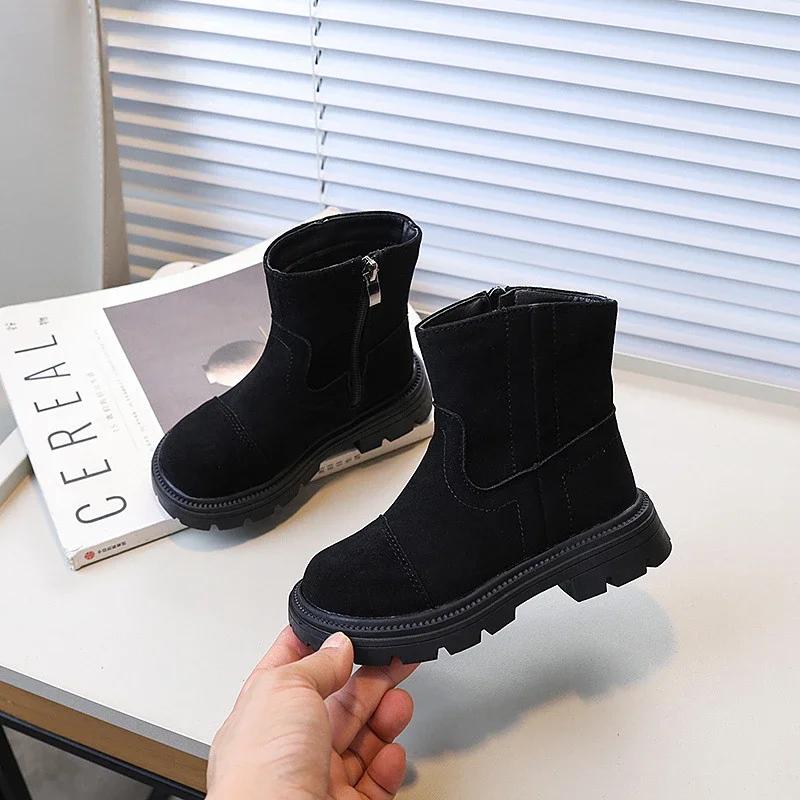 Retro Girls Ankle Boots Simple Patchwork Children Fashion Boots Spring Autumn Versatile Kids Causal Boots Classic Side Zipper