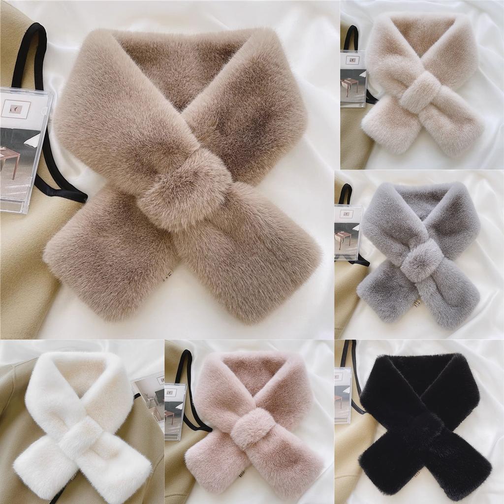 Ladies' Fashion Solid Color Plush Cross Scarf Neck Protector Cute Plush Thick Warm Neck