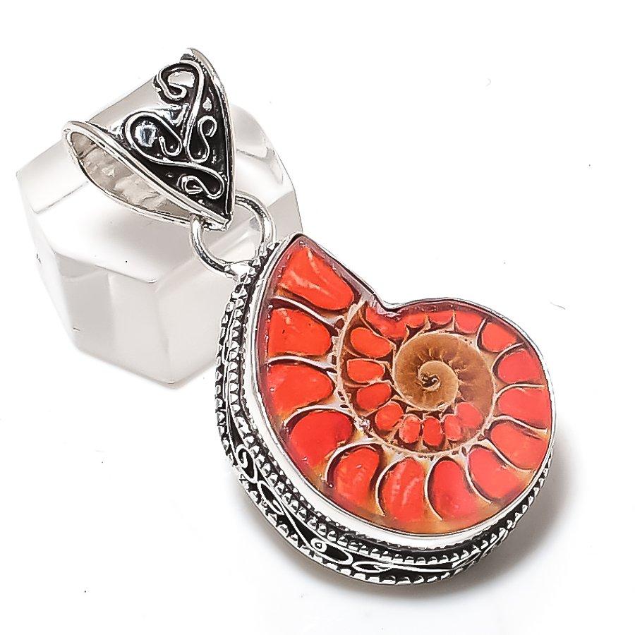 

Ископаемый аммонит Драгоценный камень Ювелирное изделие Подвеска из стерлингового серебра 925 пробы 1,77