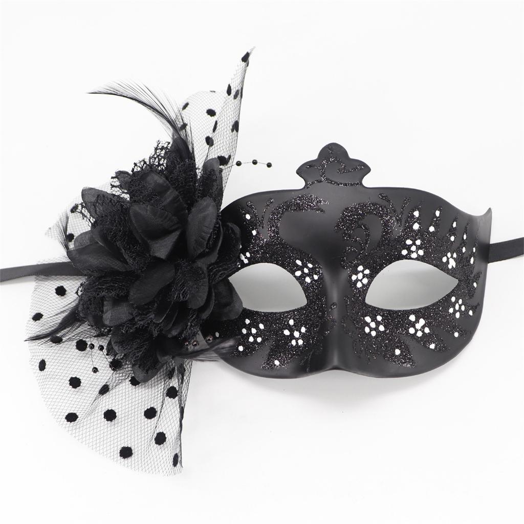 Feathered Masquerade Mask Halloween Party Eye Mask Flower Decoration Masquerade Half Face Mask for Women Cosplay