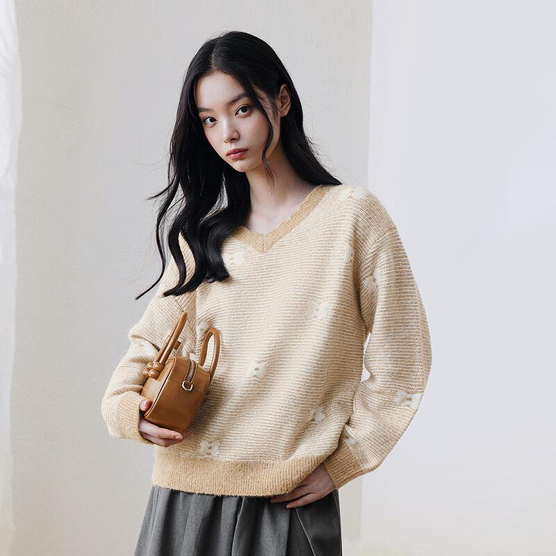LEDING Women's Butterfly Flower V-Neck Knit Sweater
