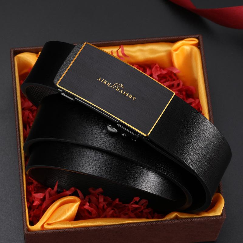 Men's New Genuine Leather Automatic Buckle Leather Belt Versatile Business Casual Pants Belt Middle Aged and Young Belt Belt Men