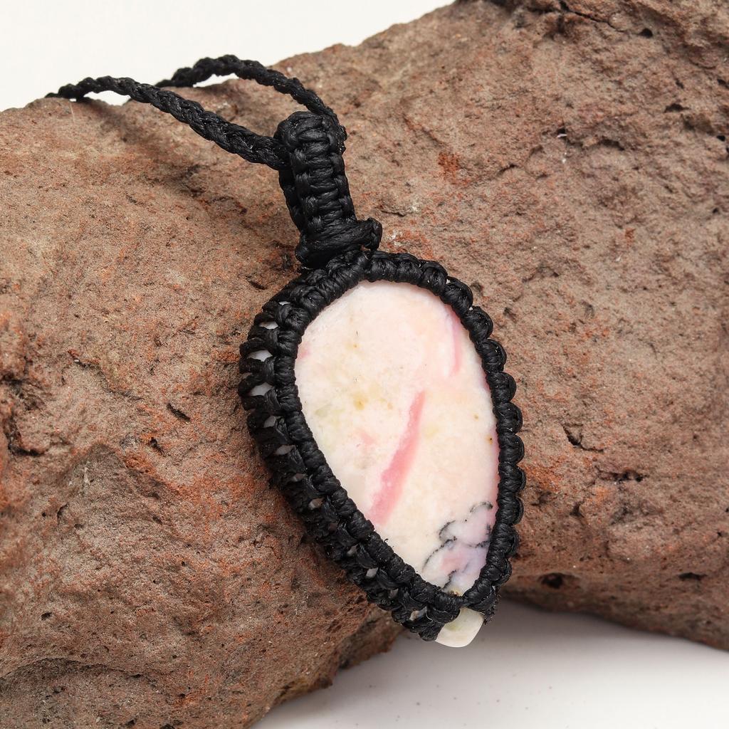 Macrame Pink Opal Thread Gemstone Handmade Jewelry 20-36''Ad Ethnic Necklace
