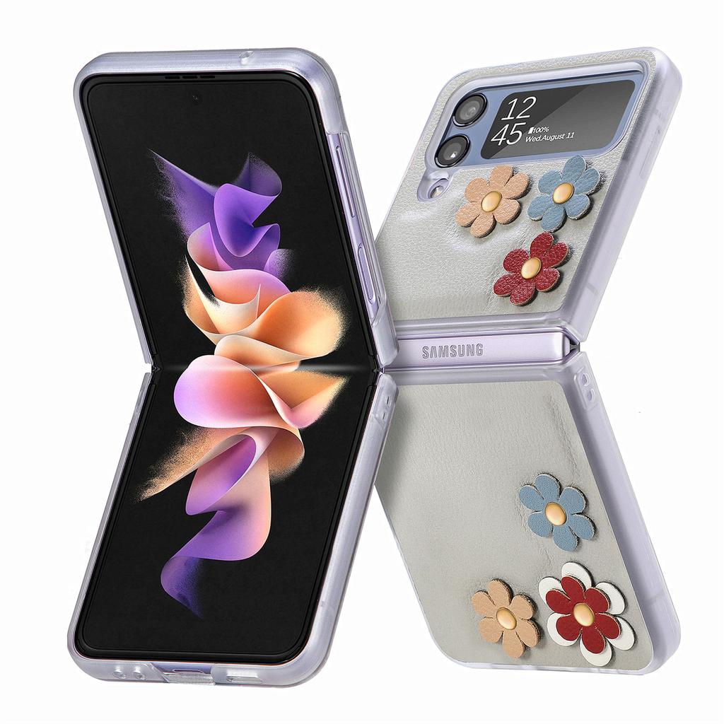 Anti -Scratch Flower Fashion Slim Leather Case For Samsung Galaxy Z Flip4 5g Flip 4 Zflip4 Phone Accessories For Samsung Flip4