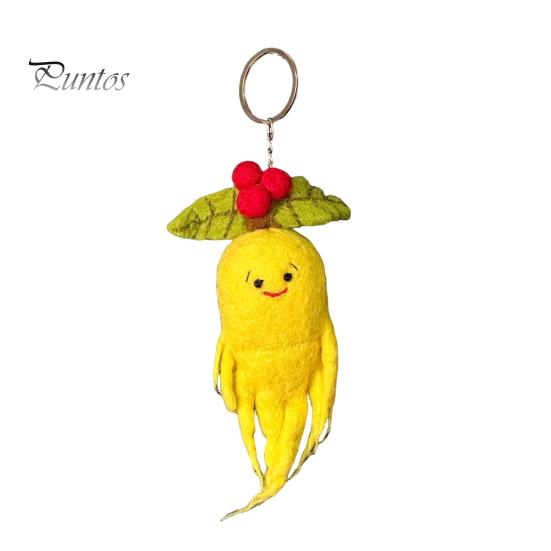 Wool Felt Keychain Ginseng Handmade Fruit Bag Charm with Health Blessing Leaves Soft Fluffy Pendant for Wallet Backpack Handbag Automobile Accessory