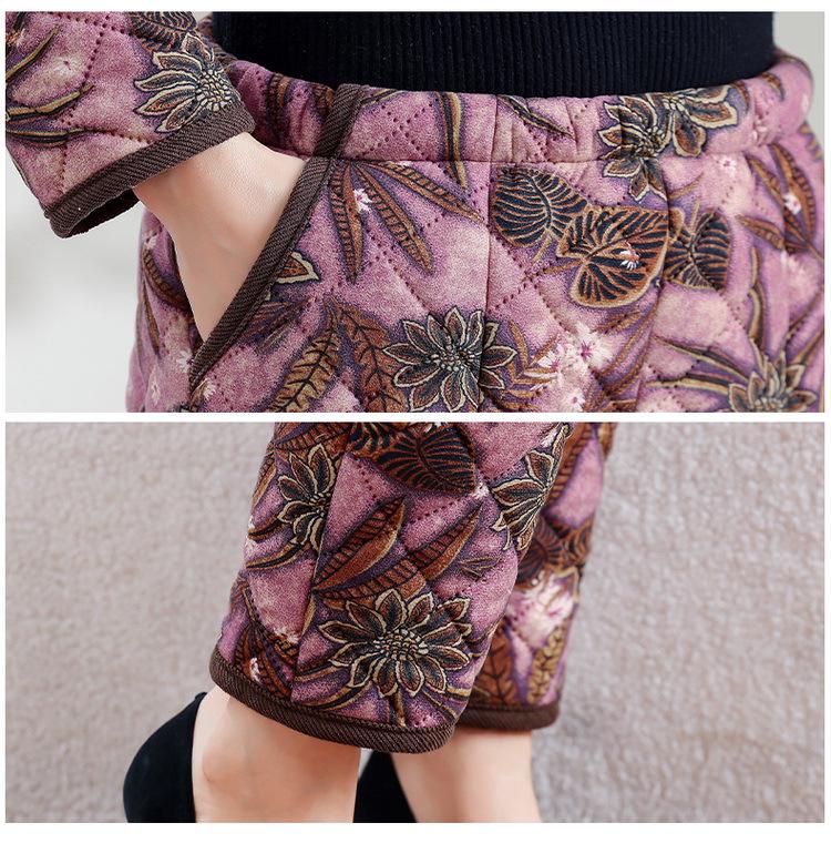 Chic Winter Cotton Outfit: Velvet-Lined Jacket & Pants Set for Middle-Aged and Elderly Women