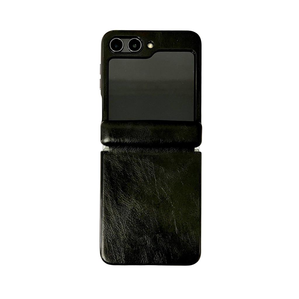 Samsung Galaxy Z Flip7 Crazy Horse Leather Folding Screen Case - Leather Texture Frosted Protective Cover