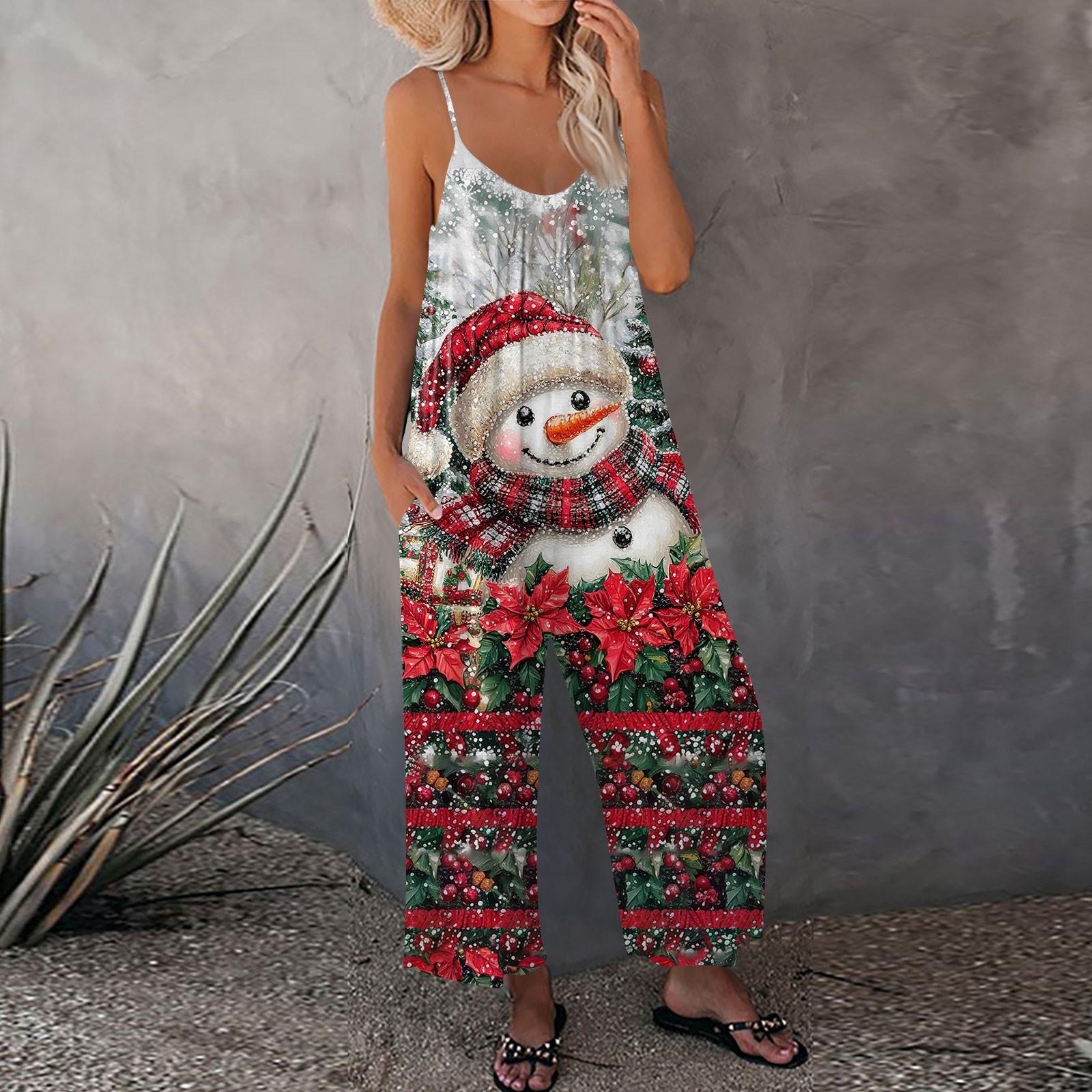 

Женский рождественский принтованный комбинезон, свободный, с регулируемыми подтяжками XL красный