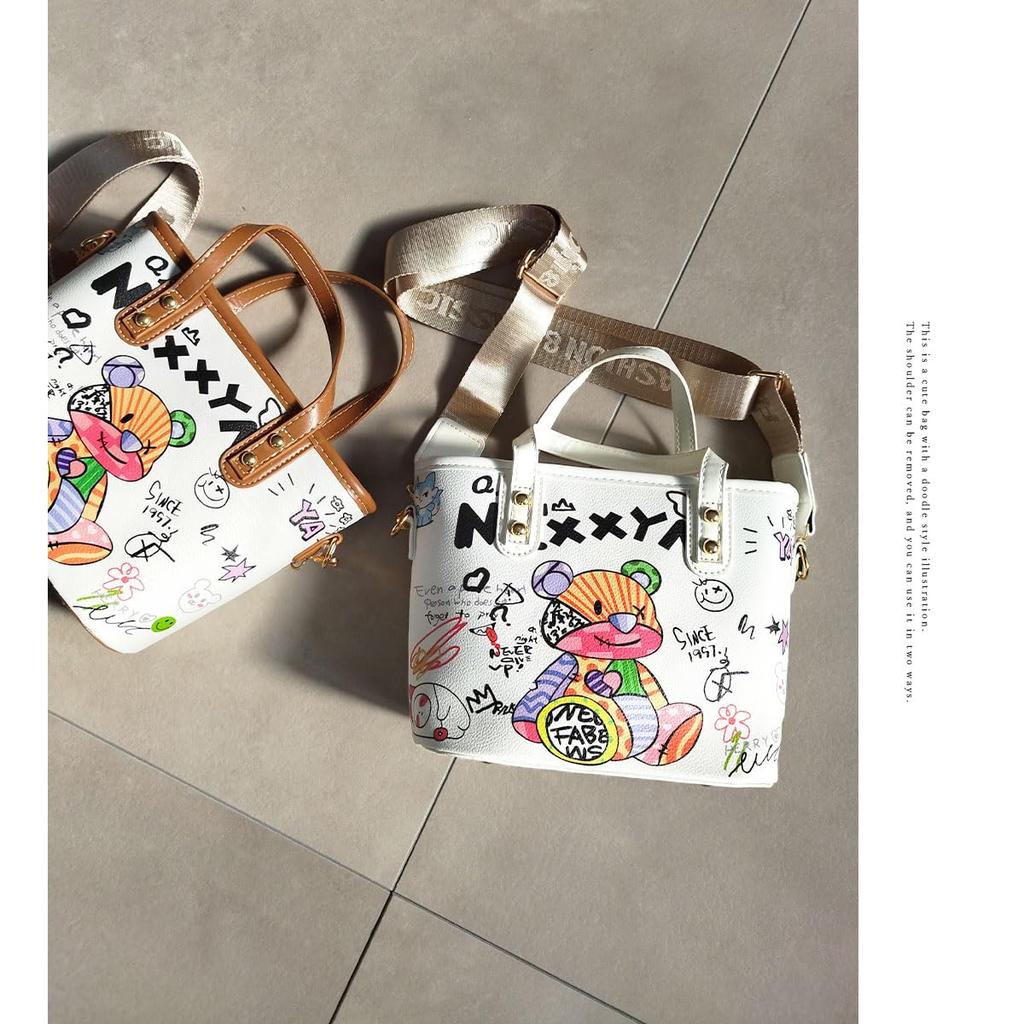 Shoulder Free Crossbody Shoulder Bear Handbag [DIVA Rose] Bag, Women's Handbag, Standing, Bag, Cute, Small, Girls' Bag, Lightweight, (White)