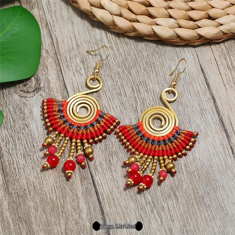 

Богемные Этнические Висячие Серьги - Женские Плетеные Вручную Винтажные Праздничные Длинные Серьги