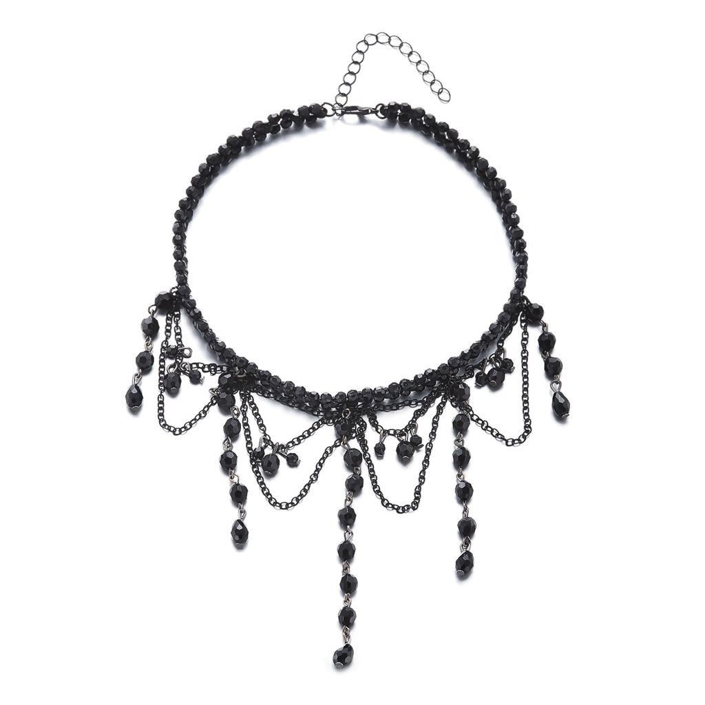 Creative Goth Black Water Drop Crystal Tassel Pendant Choker Necklace for Women Multilayer Red Blood Drop Necklace Party Jewelry