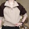 Half Zip Stand Up Collar Splicing Pullover Hoodie for Women's Autumn and Winter Fashion Short Top