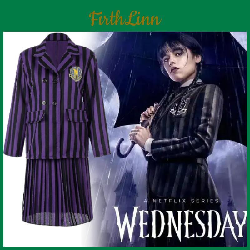 Wednesday Addams Movie Character Cosplay Outfit With Polyester Fabric For Party And Event