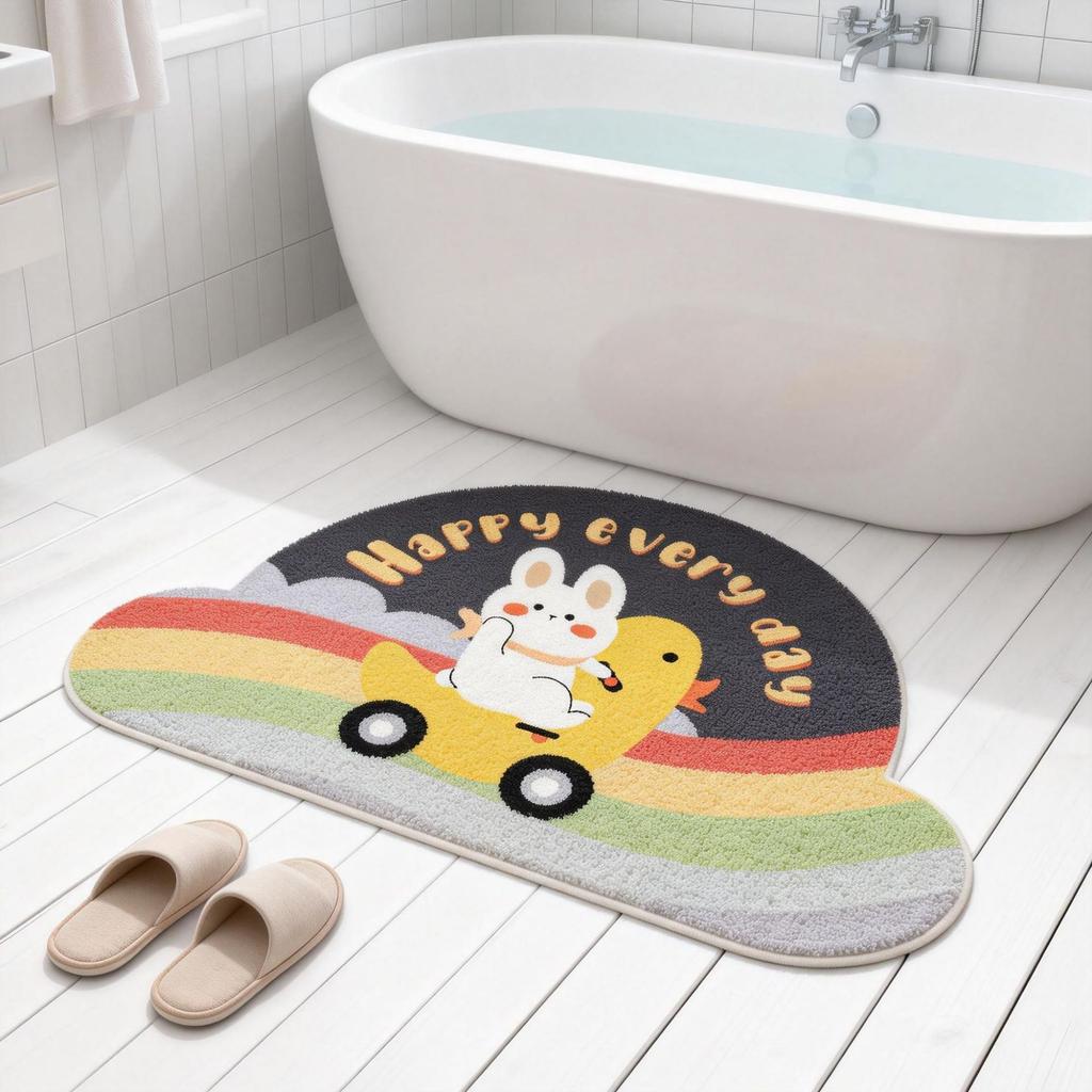 Cartoon Animal Alien-Shaped Plush Rug, Bedroom Bedside Carpet, Absorbent and Non-Slip Bathroom Mat, Home Decor