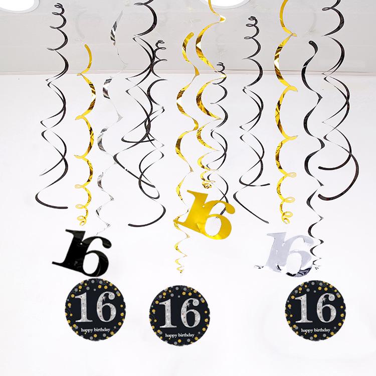Birthday Party Spiral Hanging Decorations Set - 12 Pieces for 30th, 40th, 50th, 60th Celebrations