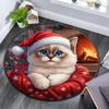 Cat In Santa Hat Round Area Rug,Carpet Rug for Living Room Bedroom Sofa Playroom Decor,Non-slip Floor Mat
