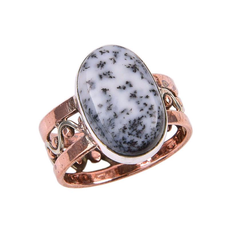 Natural Dendrite Opal Gemstone 925 Solid Sterling Silver Two Tone Ring S.7 E6b12