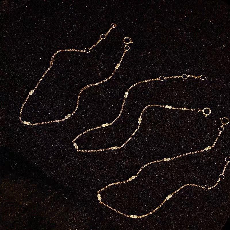 Japońska Pozłacana 18K Złotem Bardzo Cienka Mini Diamentowa Bransoletka Układana Z Diamentami, Noszona Lekki Luksus Wysokiej Klasy Prosta Biżuteria Bąbelkowa