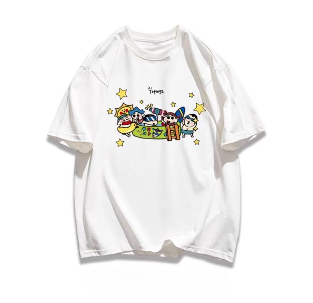 

2026 Summer Comic Form Crayon Shinchan Image 100 Cotton Printed Oversize Casual Tshirt Adult Children Parentchild Top y2k S