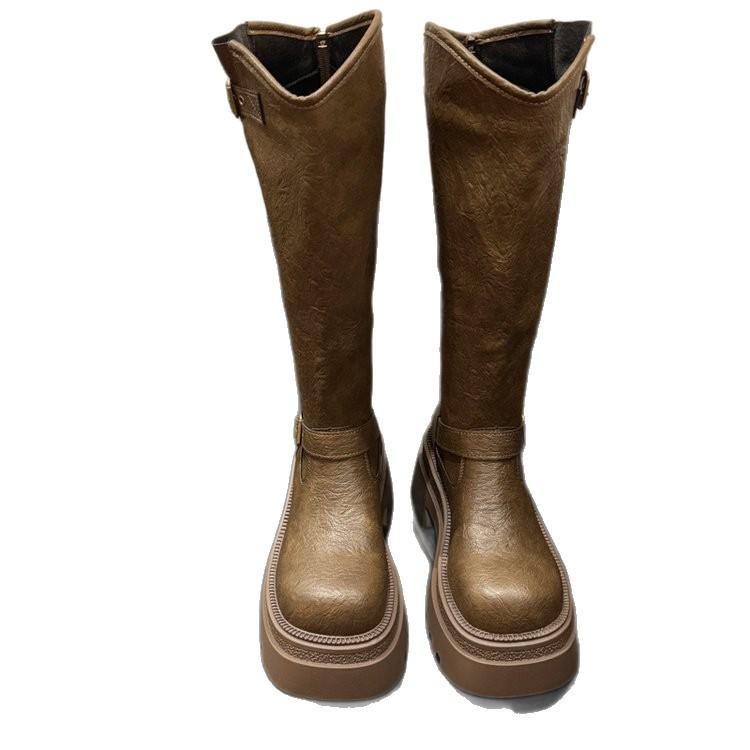 Maillard Brown Boots Women's 2025 Spring and Autumn New Fat Mm Thick Legs Heightening Knight Boots Small Tall Boots