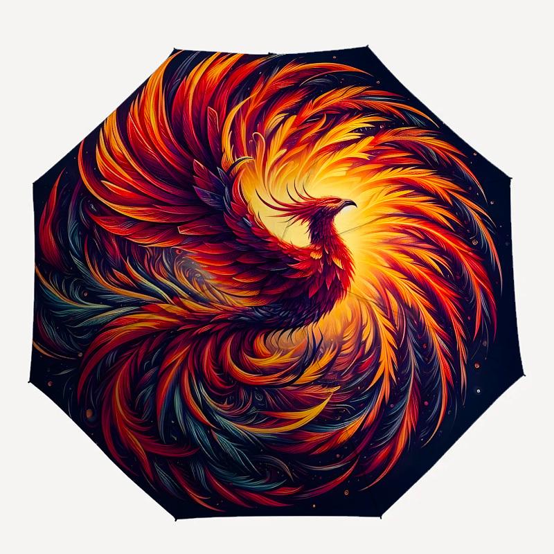 1pc Phoenix Rising ArtworkUmbrella with Plastic Handle,Suitable for All Seasons Home Travel Outdoor UmbrellaB1744