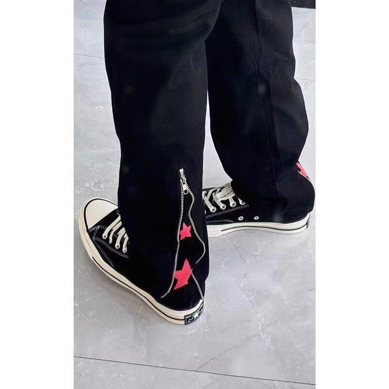 JYL Мужские прямые джинсы уличный стиль молния свободные модные универсальные джинсовые брюки XL амарантовый