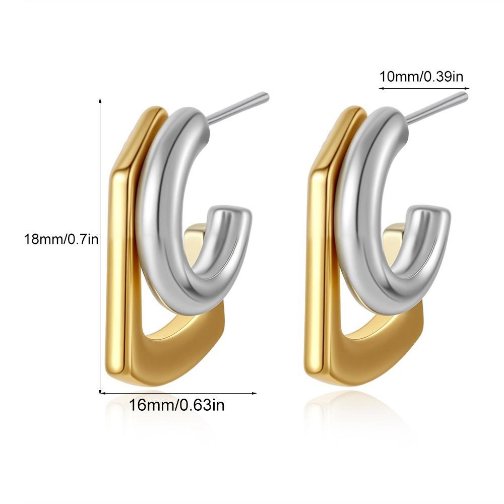 Mix Color C Shape Hoop Earrings Two-tone Design Huggie Earrings Double Layer Earrings  Gift Jewelry