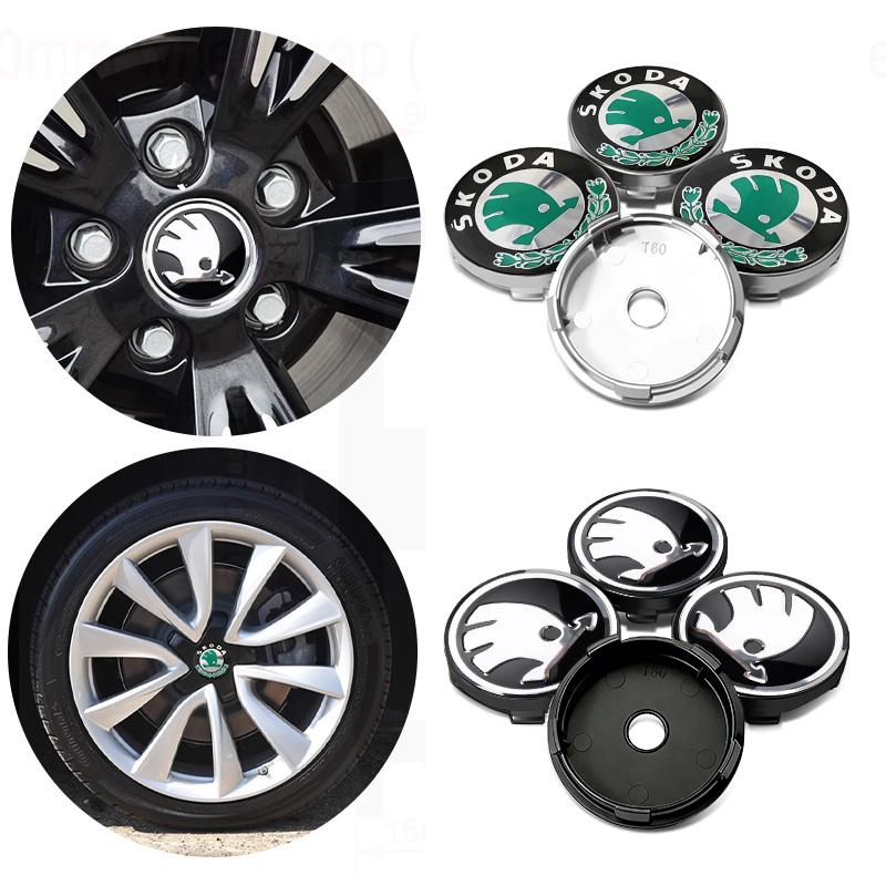 REOY4 For Skoda 4pcs 60mm Car Wheel Center Cover Hub Cap Auto Decoration Accessories VRS Octavia 1 2 3 A7 A5 Fabia Rapid Superb Yeti