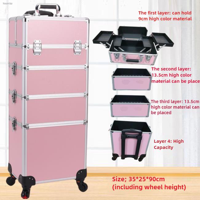 Large Capacity Cosmetic Case Trolley Portable Eyelash Nail Art and Tattoo Embroidery Toolbox Multi-layer Trolley Box