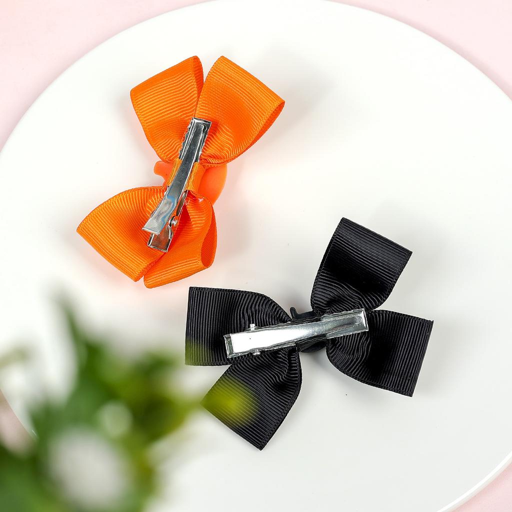 2PCS/Set Children's Hair Clip Girl Halloween Pumpkin Head Witch Hat Ghost Candy Bat Party Bow Duckbill Clip Hair Clip