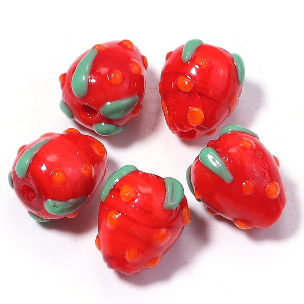5pcs/lot Colored Strawberry Shaped Lampwork Beads Loose Spacer Glass Beads For DIY Charms Bracelet Earrings Jewelry Accessories