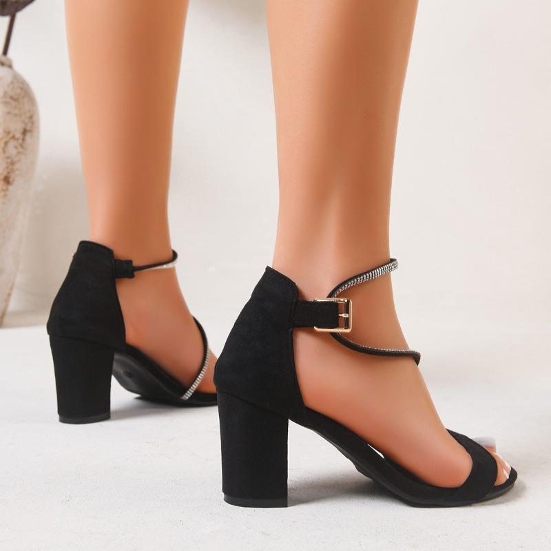 Übergröße Schwarz Strass Klobiger Hoher Absatz Damen Kleider Sandalen