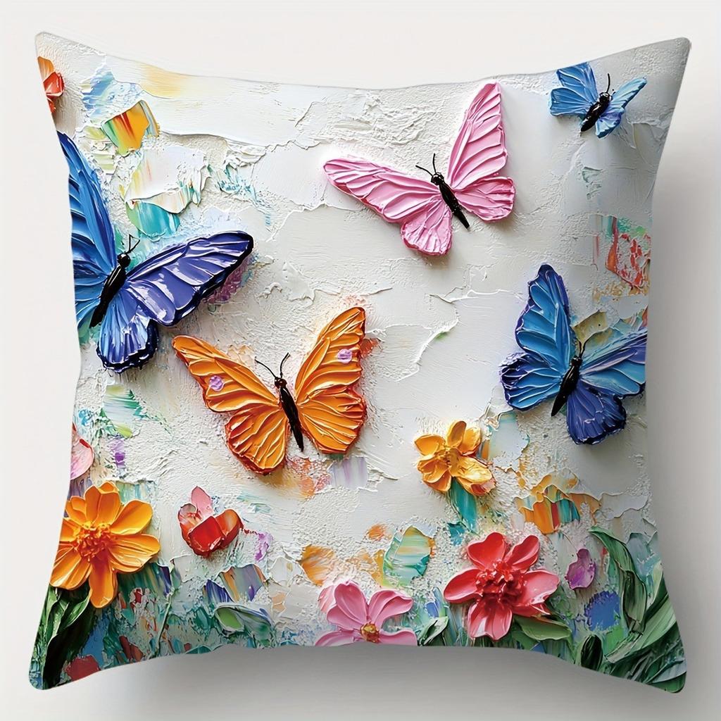 Colorful Butterflies And Flowers Pillow Cover Pattern Cushion Cover Suitable For Sofa Bedroom Car Pillow Cover
