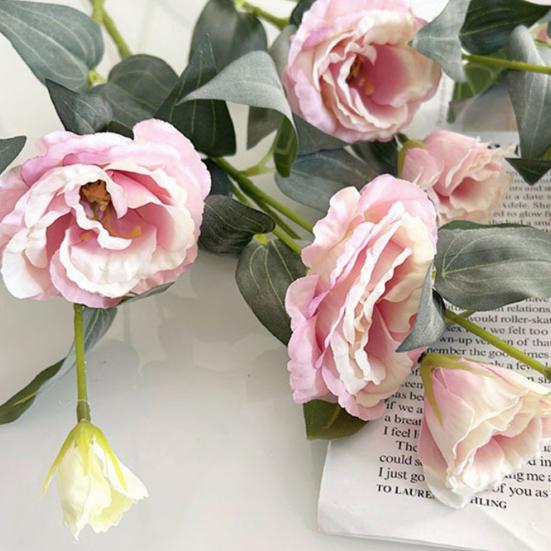 3 Heads Artificial Flower Bouquet Faux Silk Eustoma Lisianthus Flower with Long Stem Fake Floral Arrangement for DIY Wedding Bouquet