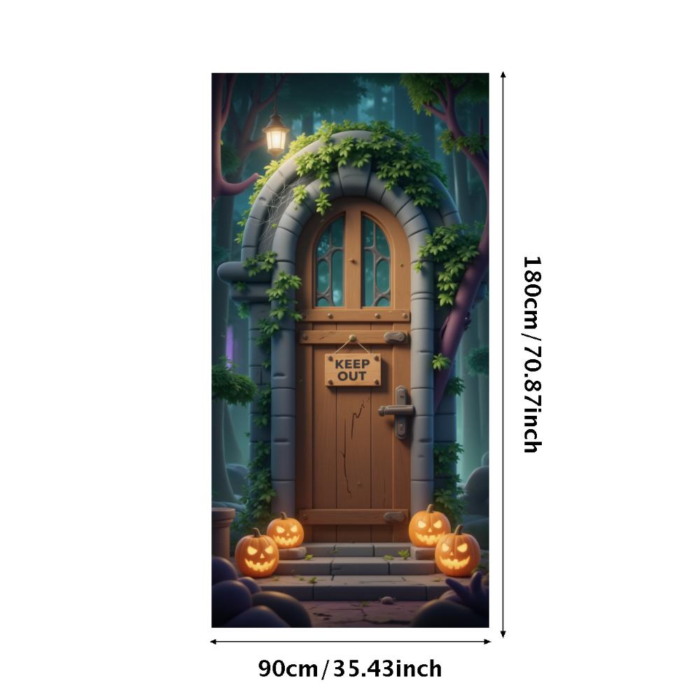 Party Backdrop Jack O'Lantern Event Banner Haunted House Banner Wooden Door Halloween Banner For Holiday Decor Haunted House