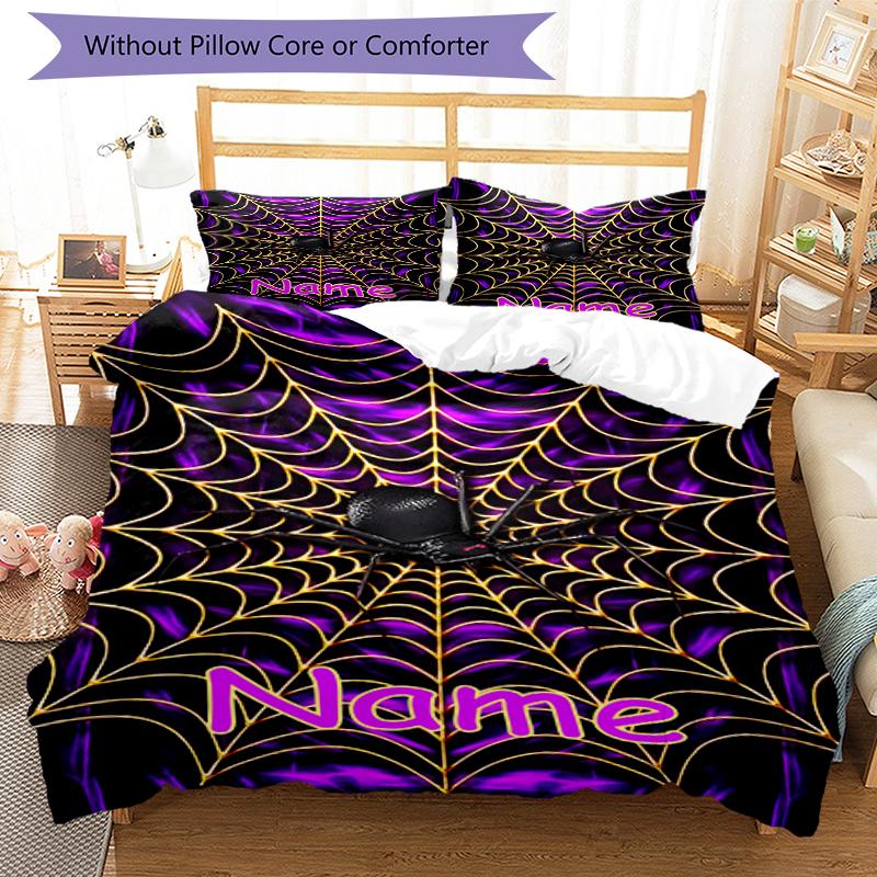 3pcs Custom Name spider Bedding Set Duvet Cover Closure Includes 1 Duvet Cover & 2 Pillowcases, Soft and Comfortable for All Seasons.