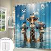 1Pc Playful Cgi Giraffes Ocean Shower Curtain Three Human-Like Giraffes Orange Fashion Glasses Radiant Sun Halo Blue Sky White