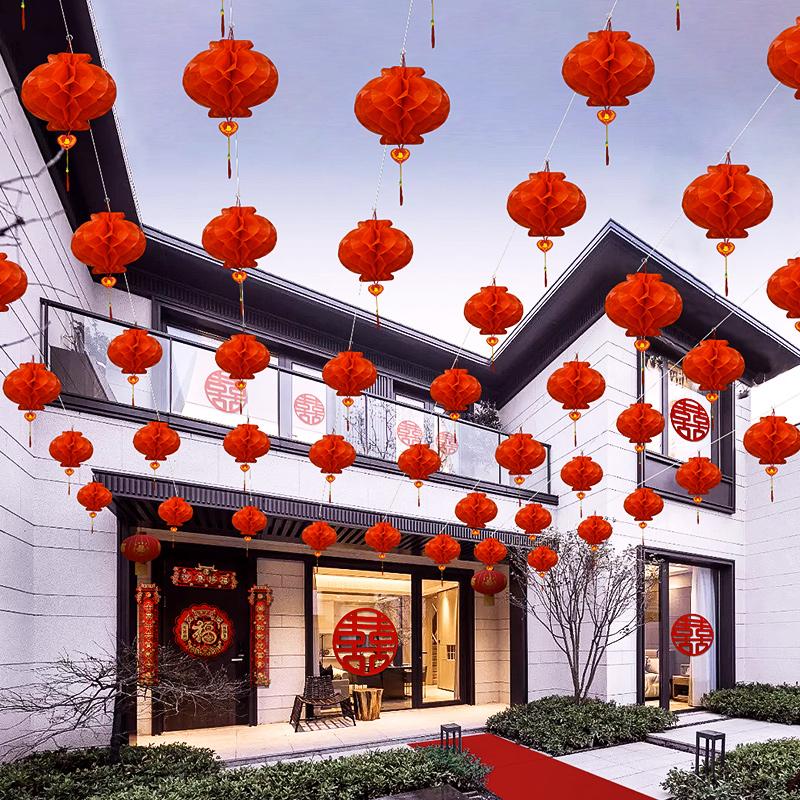10PCS Chinese Red Paper Lanterns Festival Decorations For New Year, Spring Festival, Wedding And Restaurant Decorations