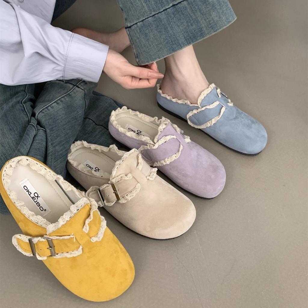 Lace Edge Design Feels Comfortable, Soft Bottom Bag Head Drag Women Wear Summer New Retro One Pedal