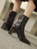 Fashion Vintage Handmade Ankle Boots Fashion 2024 Winter New Women's Boots High Heel Rear Zipper Banquet Elegant Shoes