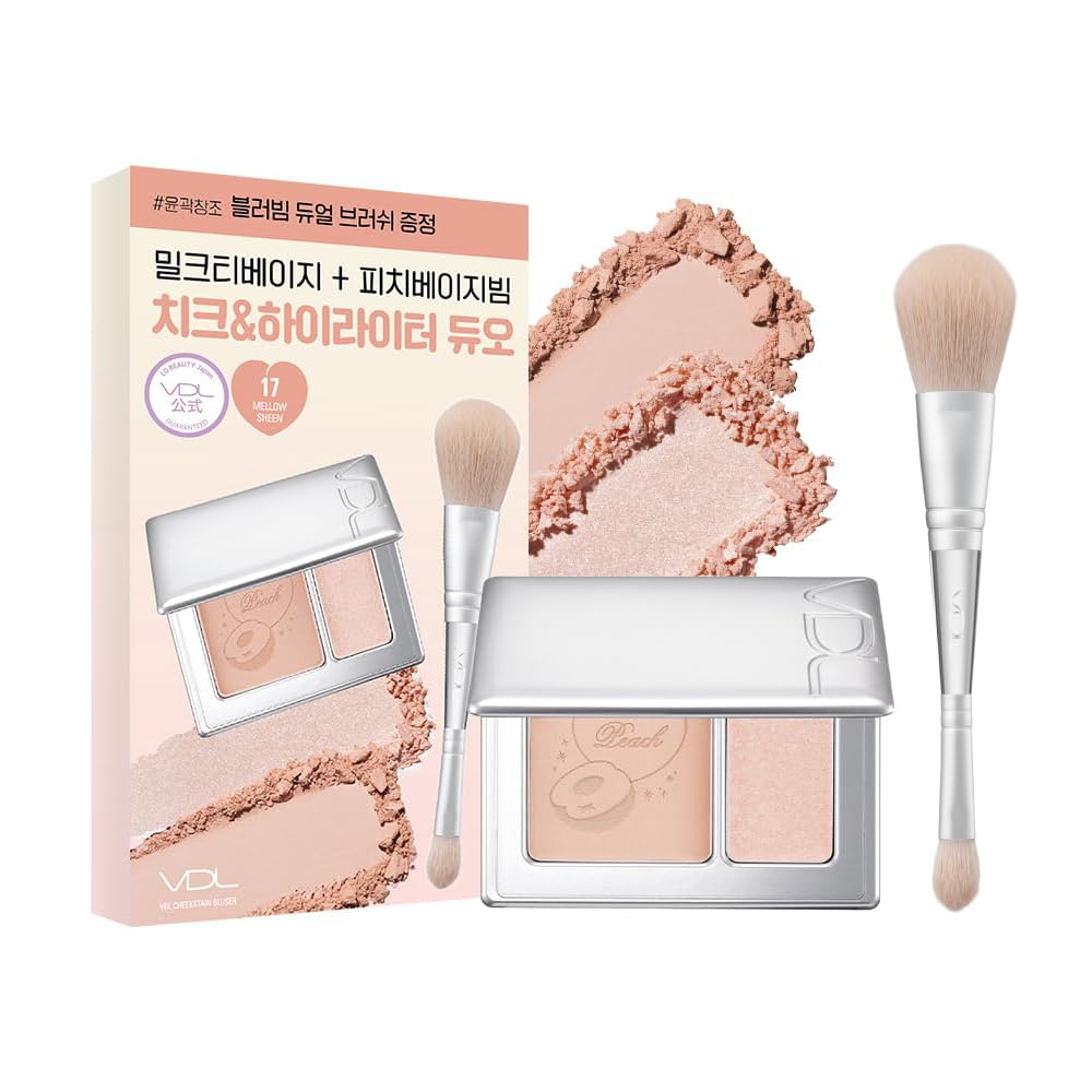 Лимитированный набор кистей VDL Cheek Stain Румяна Хайлайтер Duo 17 Mellow Scene Румяна для лица Poreless Radiance 3D Эффект Лавандовый Корейский
