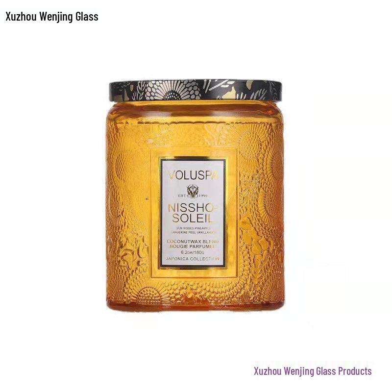 Embossed Glass Jar: DIY Flameless Scented Candle Cup with Colored Pattern