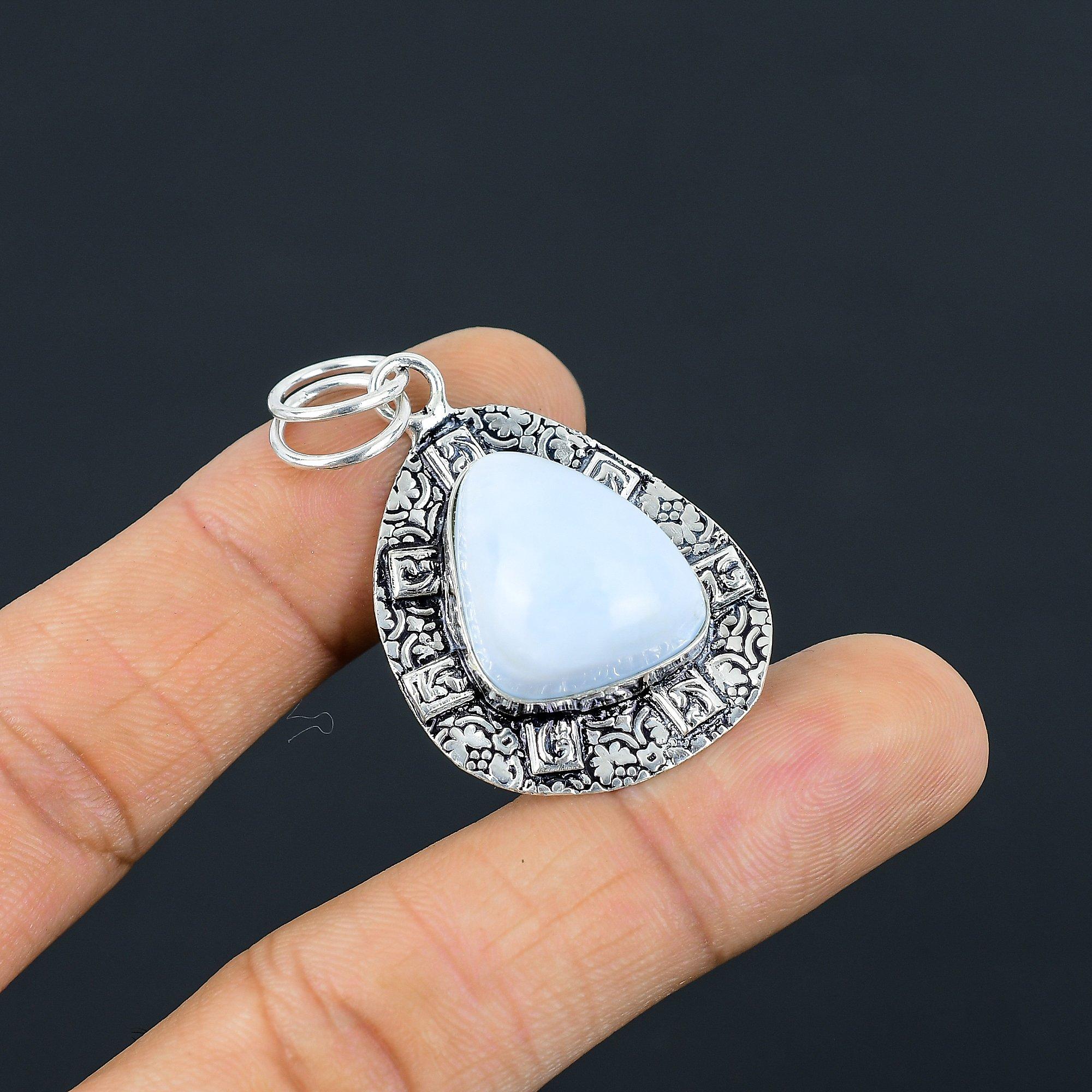

Trillion Owyhee Blue Opal Stone Sterling Silver Bezel Art Deco Pendant Jewelry
