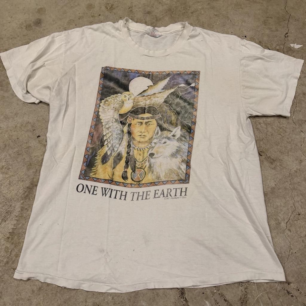Vintage 90s Human-I-tees Native American T T-Shirt XL Single Stitch 1992 Nature