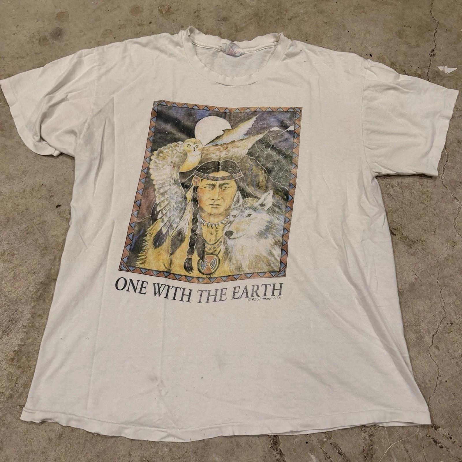 

Vintage 90s Human-I-tees Native American T T-Shirt XL Single Stitch 1992 Nature 3XL